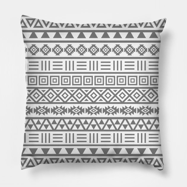 Aztec Influence Pattern Gray on White Pillow by NataliePaskell