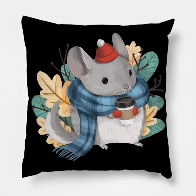 Cozy Winter Chinchilla Pillow by PamelooArt