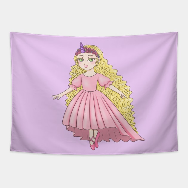 Princess Unicorn Ballerina Tapestry by CintiaSand