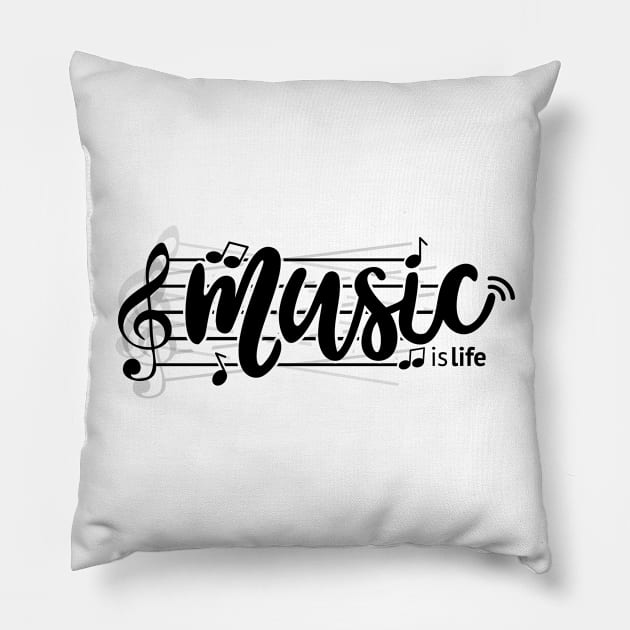 Music is life (black) Pillow by Spaksu