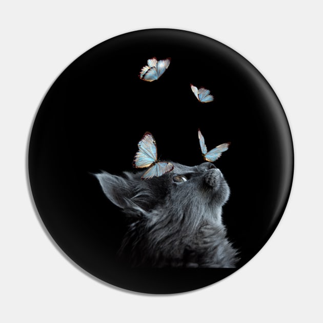 Cute Black Cat With Butterfly Cat adoption For Cat Lover Pin by drag is art