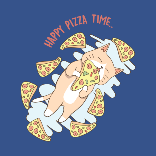 Animal Cute Cat Eat Pizza T-Shirt