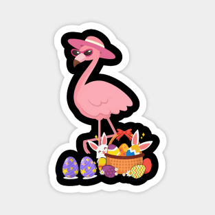 Womens Pretty Easter Flamingo with Easter Basket Funny Gifts Magnet