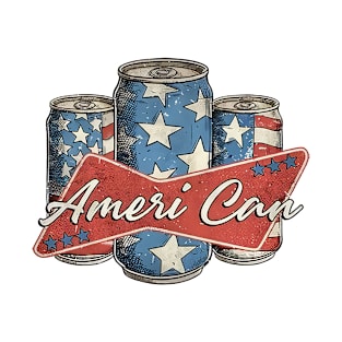 Retro Ameri Can Funny 4th of July Beer Patriotic USA flag T-Shirt