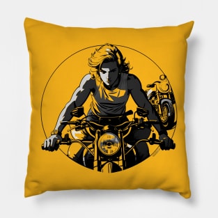 handsome rides the motorcycle Pillow