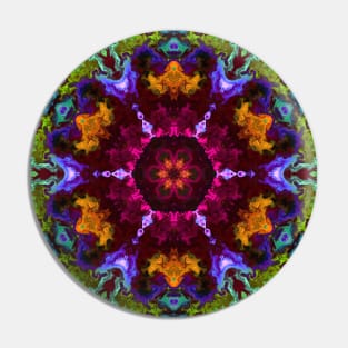 Psychedelic Kaleidoscope Flower Green Purple and Orange Pin