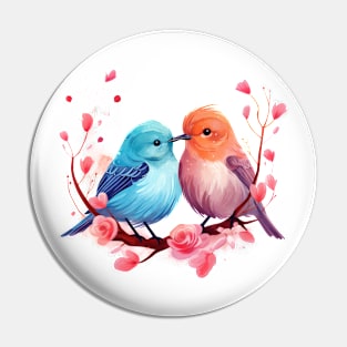 Valentine Kissing Bush Warbler Bird Couple Pin