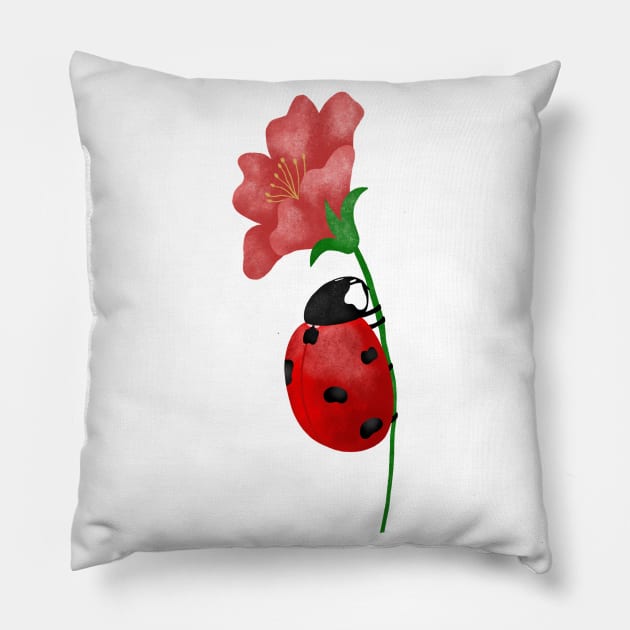 Ladybug on flower Pillow by Juliana Costa