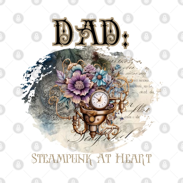 Dad: Steampunk At Heart Vintage Floral Clock - Golden Version by Té de Chocolate