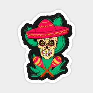 Mexican sugar skull with hat and maracas. Magnet