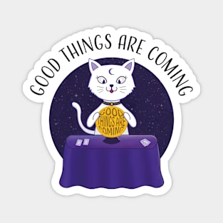 Good Things Are Coming: Magic Cat with a Crystal Ball Magnet