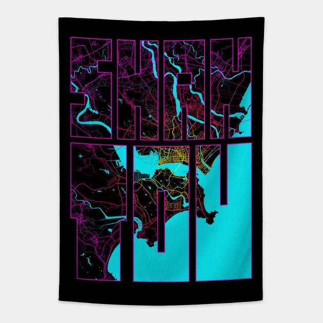 Shantou, Guangdong, China City Map Typography - Neon Tapestry by deMAP Studio