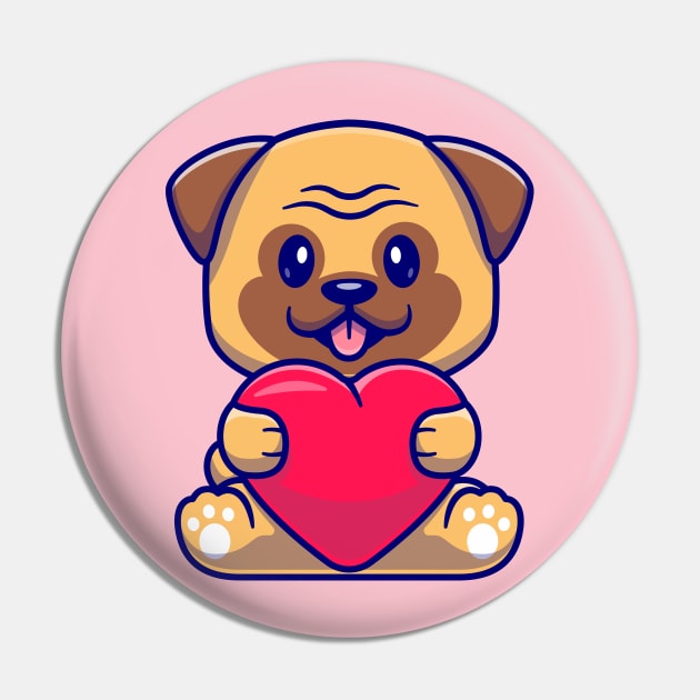 Cute Pug Dog Holding Love Cartoon Pin by Catalyst Labs