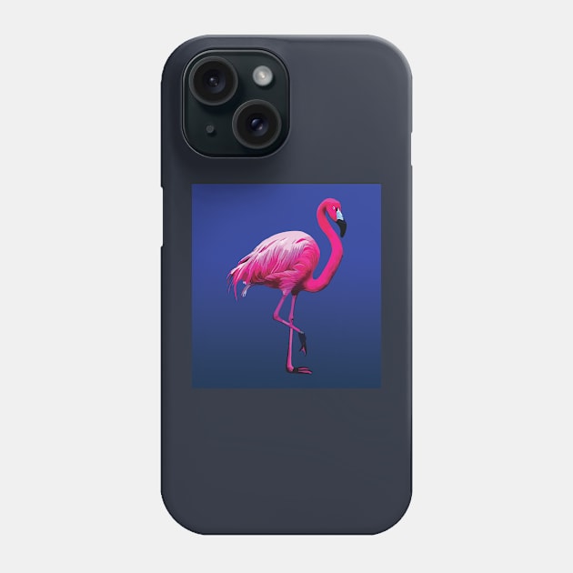 Striking Pink Flamingo on blue Phone Case by Geminiartstudio