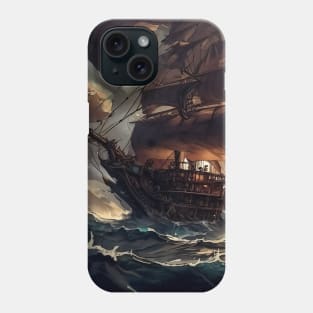 Galleon ship at sea during storm Phone Case