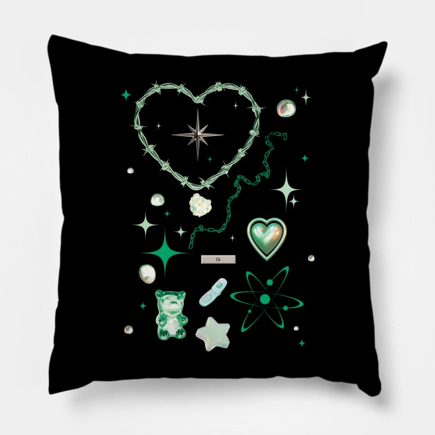 Y2K Aesthetic Green Edition Pillow by Milochka