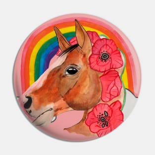 Horse with flowers in rainbow Pin