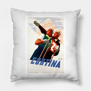 CORTINA ITALY Winter Sports Holiday Advertisement Vintage Skiing Pillow