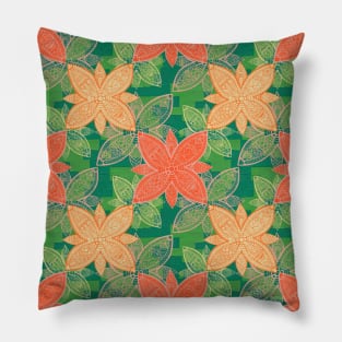 Flower Mandala Orange and Green Pillow