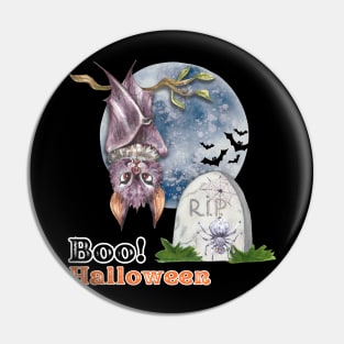 Boo! Halloween, a Bat and a Grave Pin