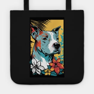 American Staffordshire Terrier PitBull Dog Vibrant Tropical Flower Tall Retro Vintage Digital Pop Art Portrait 3 Tote