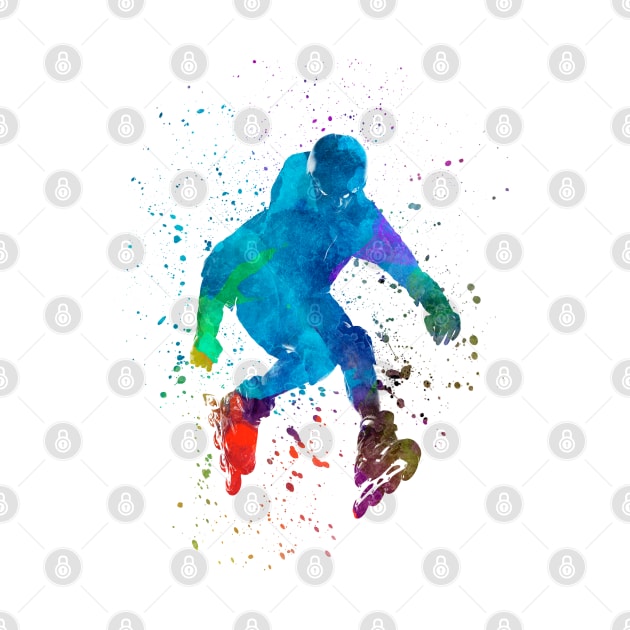 Man roller skater inline in watercolor by PaulrommerArt