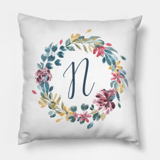 Floral Monogram N Colorful Full Blooms Pillow