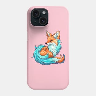 Whimsical fluffy red fox with cyan fur Phone Case