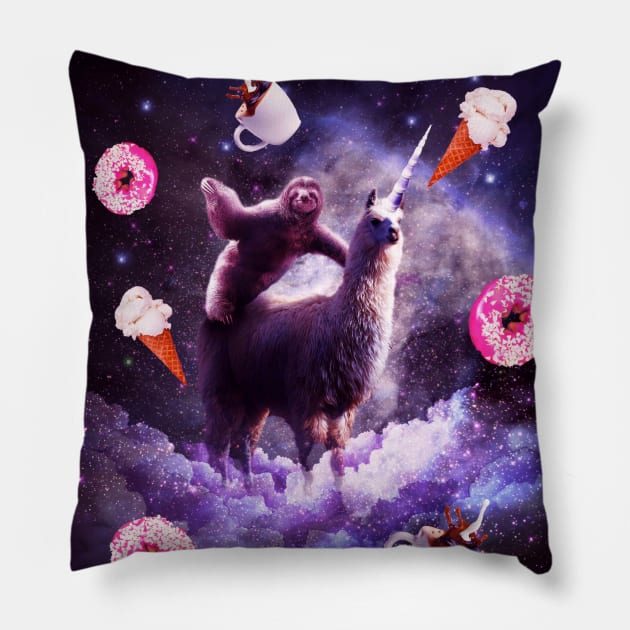 Outer Space Sloth Riding Llama Unicorn - Donut Pillow by Random Galaxy