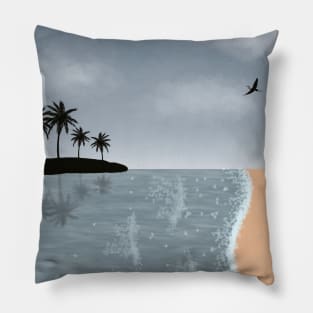 Sandy beach and cloudy skies Pillow