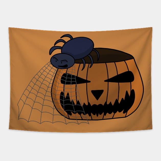 Spider in the web in the halloween pumpkin Tapestry by DiegoCarvalho