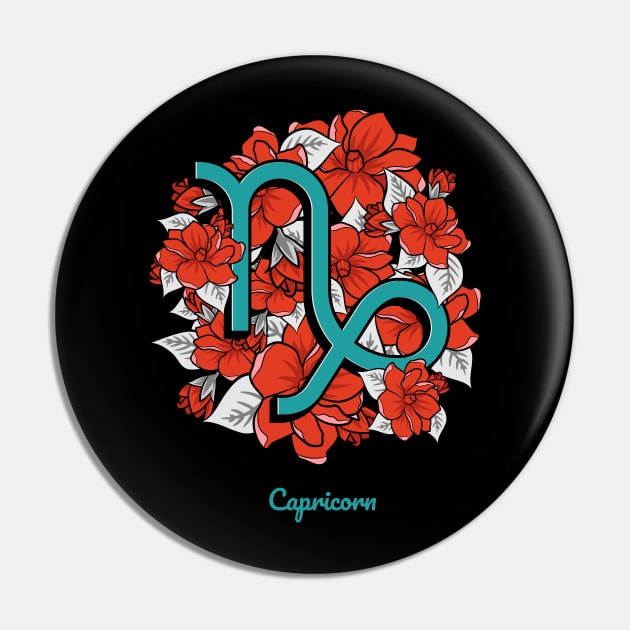 Floral Zodiac Sign Capricorn Gift Women Men Pin by teeleoshirts