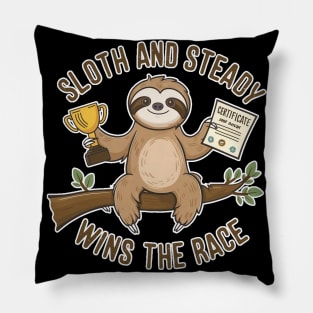 Sloth Lover - Sloth and Steady Wins the Race with Certificate Pillow