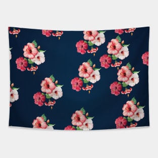 Beautiful Flowers On Blue Tapestry