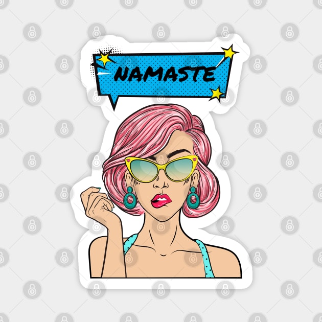 Namaste Woman With Pink Hair Pop Art Magnet by DesignIndex