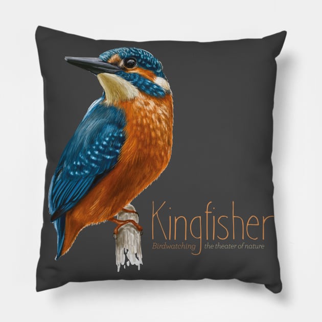 Kingfisher bird - Wildlife observation - birs illustration Pillow by OutfittersAve