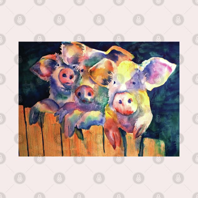 Three Pigs Piggies Art Watercolor by CunninghamWatercolors