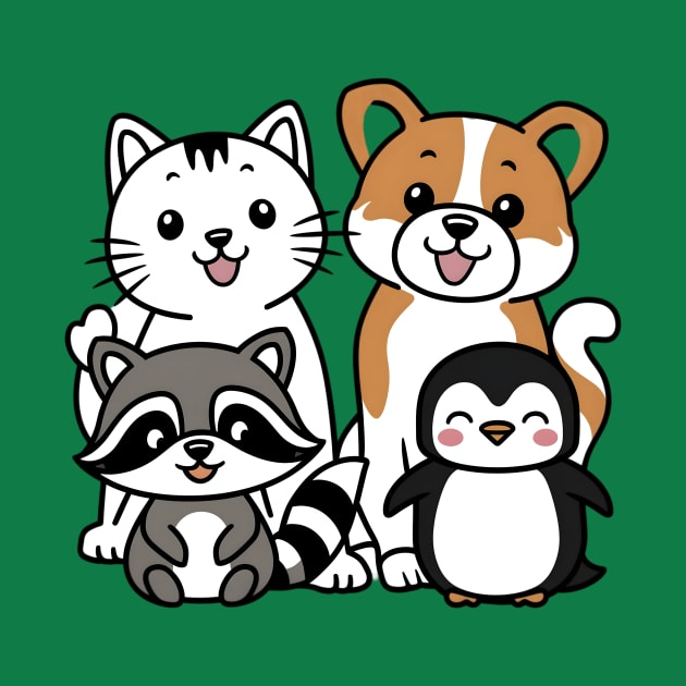 Cute and funny cat, dog, raccoon, and penguin by Tee.gram