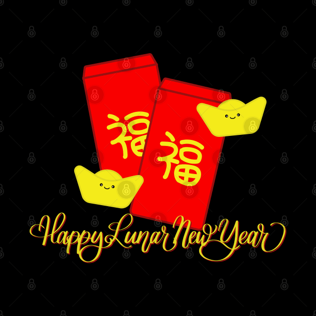 Lunar New Year Red Envelope and Golden Nugget - Black by Kelly Gigi