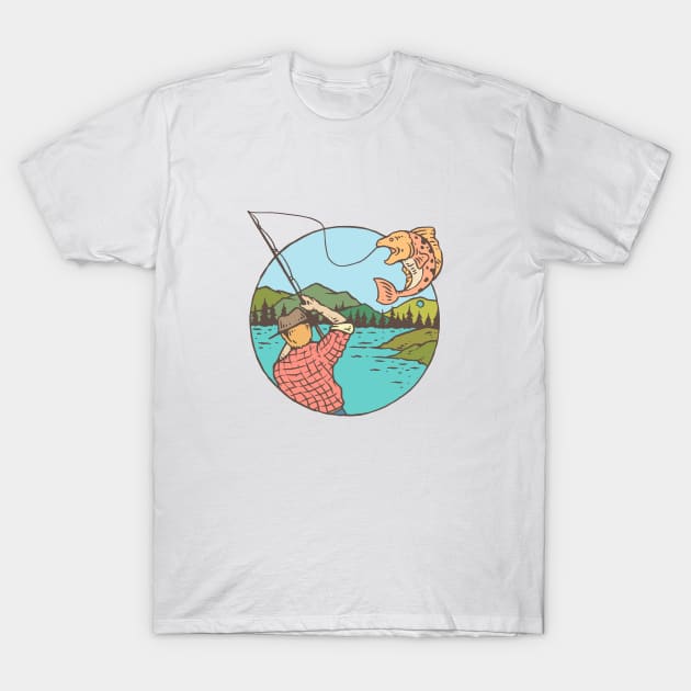 Fisherman Cartoon Catch Big Fish Tshirt Women's T-Shirt