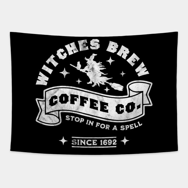 Witches Brew Coffee Salem 1692 Funny Halloween Witch Retro Tapestry by OrangeMonkeyArt