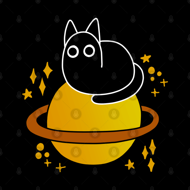 Black Cat Sits on Saturn by pako-valor