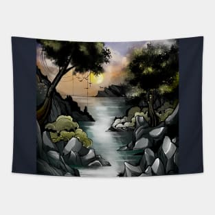 Sunset in the forest Tapestry