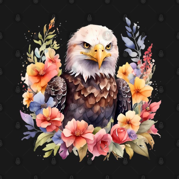 A bald eagle decorated with beautiful watercolor flowers by CreativeSparkzz