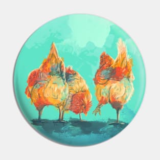 The Three Hens, Chicken Illustration Pin