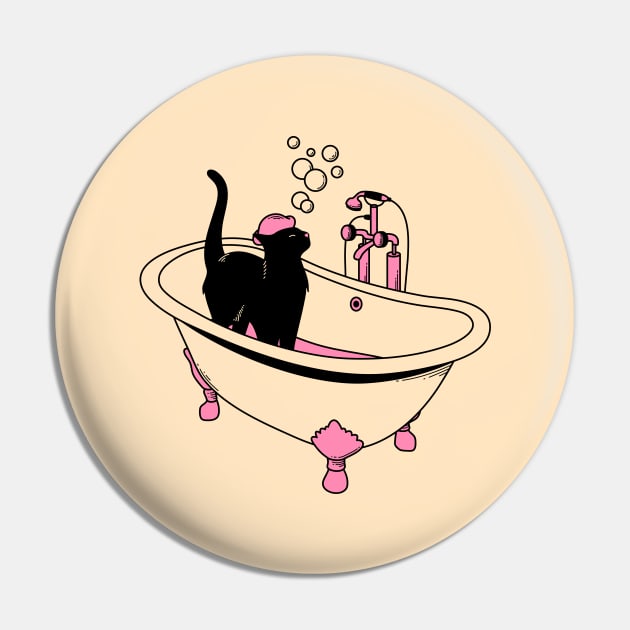 Spa Day Black Cat in beige Pin by The Charcoal Cat Co.