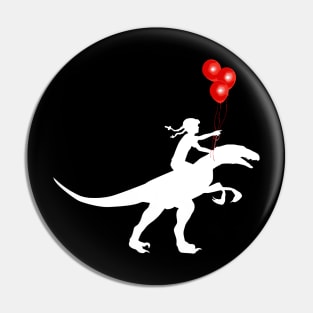 Little girl red balloon and raptor dinosaur Pin