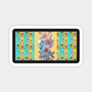 Budgie Blue on Yellow Daffodil Flower Pattern Magnet