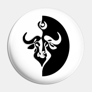 Minimalistic Continuous Line Bull Portrait (black and white colorblock) Pin