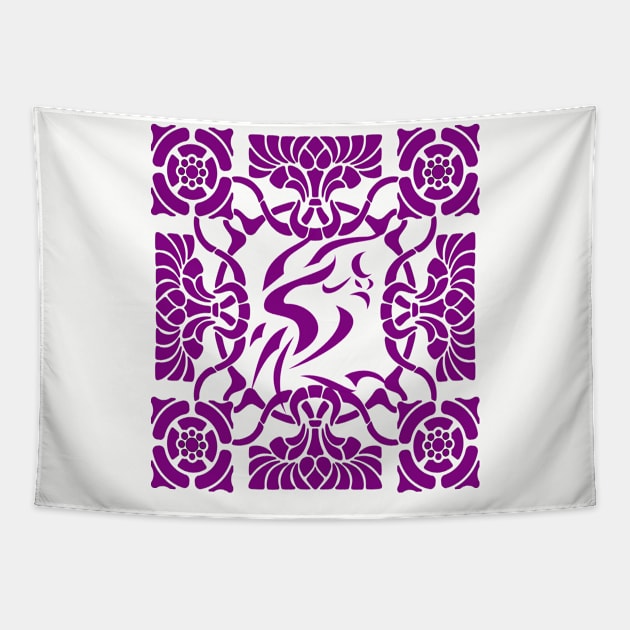 Ornamental Phoenix firebird Purple Tapestry by Kiyiya Designs